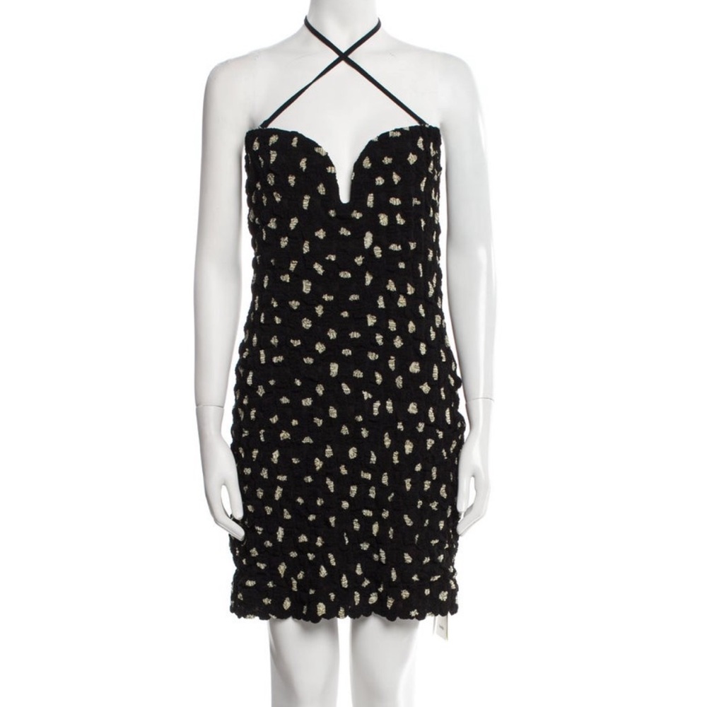 Nanushka Black Cream Polka Dot Halter Dress L
